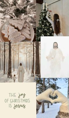 the joys of christmas is jesus's hand in front of a snowy scene