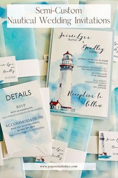 the wedding stationery is displayed with watercolors