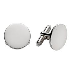 A pair of plain sterling silver round shaped cufflinks. Looks best machine engraved with the circle block monogram. Diameter: 0.75" Modern Sterling Silver Cufflinks For Formal Occasions, Modern Sterling Silver Cufflinks For Formal Wear, Formal Sterling Silver Cufflinks With Polished Finish, White Gold Cufflinks For Business, Sterling Silver Cufflinks For Formal Wear, Classic Round Sterling Silver Cufflinks, Classic Sterling Silver Cufflinks For Formal Occasion, Sterling Silver Polished Cufflinks For Formal Occasions, Sterling Silver Polished Cufflinks For Formal Wear