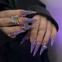 Cut Dog Nails, Purple And Silver Nails, Purple Chrome Nails, Nail Trimming, Chrome Nails Designs, Punk Nails, Long Nail Designs