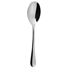 a silver spoon with a black handle on a white background