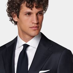 This navy perennial suit pairs a tailored fit jacket with a natural shoulder with slim fit, straight-leg trousers featuring a flat front and belt loops. Classic Fitted Pantsuit For Business Meetings, Classic Pantsuit With Suit Collar For Business Meetings, Tailored Classic Pantsuit For Business Meetings, Professional Business Pantsuit With Pressed Crease, Navy Professional Office Suits, Navy Classic Business Suit, Timeless Navy Business Suit, Classic Navy Business Suit, Timeless Navy Suit For Work