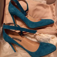 Teal Suede Ankle Strap Pumps. Size 37 Includes Box And Dust Bag. Worn A Few Times. In Great Condition! Sarah Jessica Parker Shoes, Sarah Jessica, Ankle Strap Pumps, Strap Pumps, Sarah Jessica Parker, Shoes Women Heels, Ankle Strap, Shoes Heels, Dust Bag