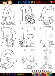 the letter g is for coloring book with animals and letters in black and white stock photo