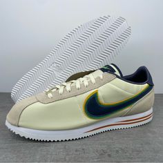 Nike Cortez Basic Premium 1972 Men's Size 14 Coconut Milk/Thunder Blue Dj5183-100 Brand New Without Box Cream Leather Casual Custom Sneakers, Casual Cream Leather Custom Sneakers, Casual Custom Cream Sneakers With Contrast Sole, Retro Cream Leather Sneakers, Casual Beige Custom Sneakers, Casual Beige Sneakers, Jordan 1 Pink, Nike Sb Stefan Janoski, Nba Golden State Warriors