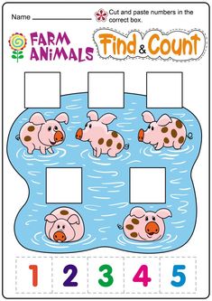 farm animals find and count worksheet with numbers in the form of an animal