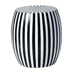 a large black and white striped stool on a white background with an opticalally design