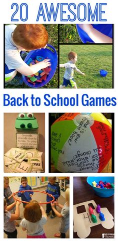 the back to school games for kids with pictures of them and text that reads 20 awesome back to school games