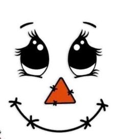 a drawing of a smiling face with black eyes and orange triangle in the middle of it's nose