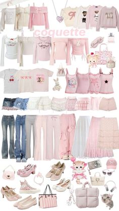 #coquette Cute Pink Clothes Aesthetic, Light Cottage Core Outfits, Shuffle Png, Girlycore Aesthetic, Coquette Outfit Moodboard, Cute Clothes Collage, Pink Outfit Collage, Coquette Outfits Aesthetic Pink, Coquette Outfit Collage