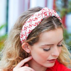 Just In Time For The Holidays, Sweep Back Tresses Into A Poised Style With This Top Knot Headband Designed With Classic Red, And White Plaid Knit. Lend A Hint Of Vintage Attitude To Your Holiday Ensemble. Plaid Top Knot Headband One Size Fits All Casual White Cotton Headband, Adjustable Red Headband For Spring, Top Knot Headband, Rose Leggings, Rush Dresses, Top Knot Headbands, Bridal Shower Dress, Gold And Red, Plaid Top