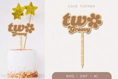 there is a cake topper with the words grooby one on it and two stars