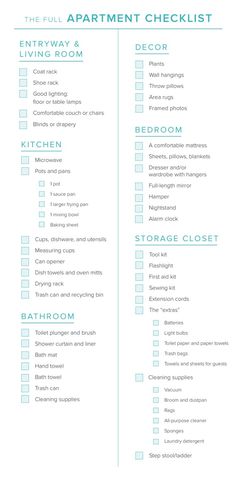 the full apartment checklist is shown in blue and green, with text on it