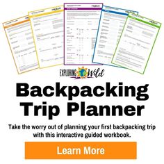 the back pack for backpacking trip planner with instructions to help students learn how to plan and