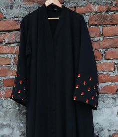 Abaya Designs Latest Black, Red Abaya, Aesthetic Abaya, Embroidery Abaya, Black Kurti, Abaya Designs Latest, Black Abaya