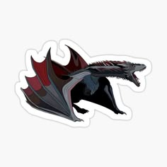 a black and red dragon flying through the air sticker on a white background,