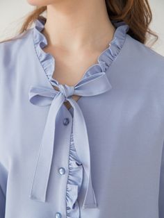 Editor's NotesThis product is a feminine blouse with frill decorations at V-neck and front placket. It features a design that is styled by tying a string attached to the neckline and has a voluminous feel by adding shirring to the shoulder to create a feminine yet cute mood. In addition, buttons are dyed in the same color as the fabric color to give a sense of unity.- Frill decorations at V-neck and front placket- A design that is styled by tying a string attached to the neckline- A voluminous feel by adding shirring to the shoulder - Buttons dyed in the same color as the fabric colorMeasurements(in.) Size: One Size(XS-M) - TotalLength: 24.01in.- Shoulder: 14.37in.- Chest: 18.89in.- Hem: 18.89in.- Sleeve Length: 23.62in. *Model info:(Alina) Height 5' 64, Summer Office Blouse With Tie Sleeves, Feminine Tie Neck Blouse With Bow, Tie Neck Blouse With Bow For Daywear, Feminine Daywear Blouse With Bow, Tie Neck Blouse With Bow, Daywear Tie Neck Top With Bow, Collared Tops With Bow For Spring, Tie Neck Tops With Bow For Daywear, Tie Neck Top With Bow For Daywear