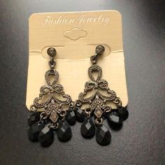 Black Vintage Earrings. Brand New. Pair Them With A Dress, Jeans, Etc. Black Metal Chandelier Earrings For Party, Black Chandelier Drop Earrings For Evening, Elegant Black Chandelier Earrings For Party, 50s Earrings, Dress Jeans, Black Earrings, Earrings Black, Black Vintage, Earrings Color