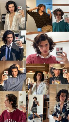 the collage shows many different people taking pictures with their cell phones and wearing sweaters