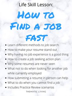 a poster with the words how to find a job fast in blue and white marble