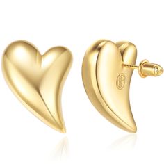 PRICES MAY VARY. Premium Material - The gold heart measures 1.38" x 1.38"(25mm), and every part of this gold earring is crafted entirely from premium S925 silver Ag=0.4oz, ensuring both durability and elegance. High-Tech Coating Workmanship - These gold heart earrings utilize 18K Gold PVD on sterling silver, a technique commonly used in high-class jewelry, making the surface much more wearable, oxidation-resistant, and corrosion-resistant. They offer a dazzling appearance for many years. Ideal G Class Jewelry, Gold Heart Earrings, Gold Heart Studs, Gold Heart Earring, Heart Shaped Earrings, Meaningful Jewelry, Puffy Heart, Gold Earring, Heart Studs