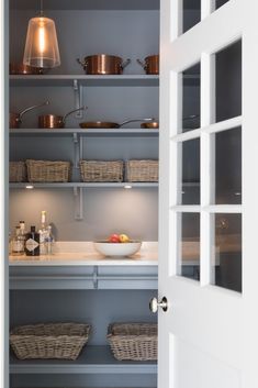 the pantry is clean and ready to be used as a storage area for food items