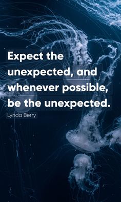 jellyfish in the water with a quote about expect the unexpected, and whenever possible, be