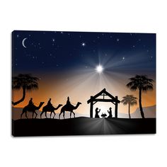 christmas scene with three wise men riding camels