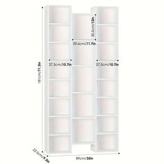 the measurements for an open bookcase with two doors and three shelves on each side