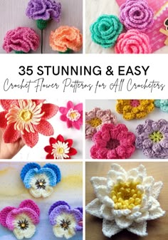 crochet flower patterns with the title, 35 stunning and easy crochet flower patterns