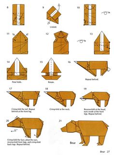 how to make an origami bear from paper - step by step instructions for