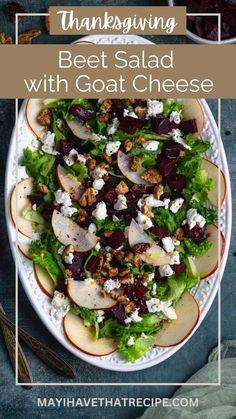 a white plate topped with apples and cheese next to a bowl filled with meat salad