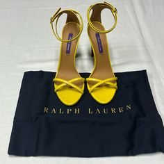 Offers Are Welcome! Please Check The Measurements In The Photos And Remember That They Are Just A Guideline. Moreover, Manufacturing Measurements Can Be Seen In The Pictures As Well. Ralph Lauren Purple Label Woman’s Yellow High Heels Size 38. Made In Italy. Luxury Yellow Block Heel Heels, Luxury Yellow Heels With Ankle Strap, Formal Yellow Heels With Reinforced Heel, Luxury Yellow Heels With Heel Strap, Formal Yellow Heels With Wrapped Heel, Ralph Lauren Heels, Yellow High Heels, Polka Dot Heels, Velvet Pumps