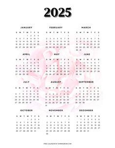 a white calendar with pink flowers on it