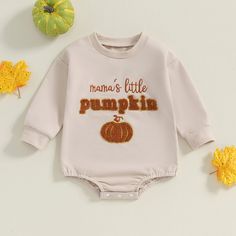 Celebrate autumn with your little pumpkin in our cozy and comfy long-sleeve onesie. Adorned with mama's little pumpkin plush embroidery, this onesie is perfect for both baby girls and boys. Get ready for some adorable fall photos! Summer Outfit Accessories, Boy Onesie, Boys Sweatshirts, Long Sleeve Onesie, Boys Hoodies, Cute Pumpkin, Girls Rompers, Baby Halloween, Casual Girl