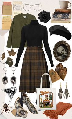 Dark Academia Librarian Outfits, Dark Cottagecore Aesthetic Fashion, Academia Outfit Inspiration, Autumn Dark Academia, Librarian Outfit, Fall Dark Academia, Outfit Ideas Autumn, Autumn Dark, Academia Aesthetic Outfit