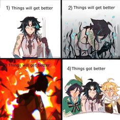 four different anime characters with captions that say things will get better 2 things will get better 4 things got better