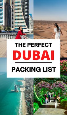 the perfect dubai packing list for families and their kids in one place, with text overlay that reads the perfect dubai packing list