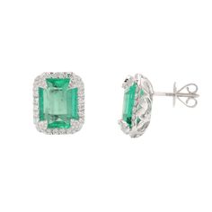 18K White Gold Natural Diamond Emerald Studs | Emerald Cut Emerald Stud Earrings | Emerald Gemstone Jewelry | Birthstone Gift For Women STONE DETAILS : ❋ Stone : Natural Emerald & Diamond ❋ Stone Size : 9x12 MM Approx. ❋ Stone Shape : Octagon Cut ❋ Stone Color : As Shown In Picture ❋ Stone Weight : 7.23 Cts. Approx. ❋ Diamond Weight : 0.83 Cts. Approx. ❋ Diamond Quality : FG-SI ❋ Stone / Diamond Type : Natural METAL DETAILS : ❋ Metal Purity : Solid 18K Gold ❋ Metal Color : White Gold ❋ Earring S Emerald Diamond Earrings For Formal Occasions, Emerald Cut Green Diamond Earrings For Formal Events, Green Emerald Cut Diamond Earrings For Formal Occasions, Green Emerald Cut Diamond Earrings For Formal Events, Formal Green Emerald Cut Diamond Earrings, Formal Emerald Earrings With Diamond Accents, Emerald Cut Diamond Earrings For Formal Occasions, Emerald Cut Brilliant Emerald Earrings, Formal Baguette Cut Emerald Earrings