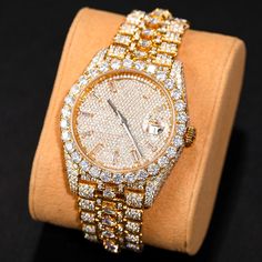 S925 VVS1 Moissanite Presidential Watch - Different Drips Pink Diamond Earrings, 18k Gold Bracelet, Anchor Pendant, 18k Gold Necklace, Moissanite Diamond Rings, 18k Gold Ring, Hip Hop Jewelry, Tennis Bracelet Diamond, Adjustable Necklace