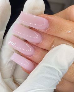 White Nails With Pink Designs, Boyfriend Initial Nails, Nails With His Initials, Baby Pink Acrylic Nails, Nails With Initials, Initial Nails, Baby Pink Acrylics, Baby Pink Nails, Tapered Square Nails