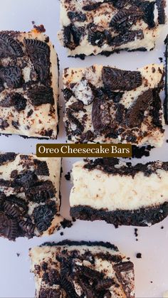 oreo cheesecake bars cut into squares on a plate