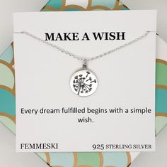 Make a Wish Dandelion Necklace, Silver Meaningful Necklace for Women Best Friends Teens Girls Children, Birthday Graduation Christmas Gifts Sterling Silver Large Dandelion Charm Necklace. Remember when you would make a wish and then blow on a dandelion? Then, carefully watch as the fluffy little seeds drifted away, carrying your hopes and dreams for that wish to the place where magic happens? Relive those fond childhood memories or create new ones with this sweet Dandelion Flower. This charm features an etched and oxidized image for a dramatic, elegant look. Makes a wonderful gift for Sweet Sixteen Birthdays, Bridesmaids, and Best Friends.  » Sterling Silver Dandelion Charm (21.5 x 15 x 1 mm including the ring), marked 925 » Sterling Silver Italian Rollo Chain, marked 925 » Your jewelry wi Sweet Dandelion, Make A Wish Dandelion, Women Best Friends, Wish Dandelion, Goodluck Charms, Dandelion Necklace, Meaningful Necklace, A Dandelion, Sixteenth Birthday