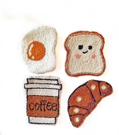 three pieces of toast, coffee and bread