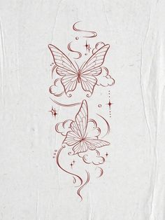 two butterflies on white paper with red ink