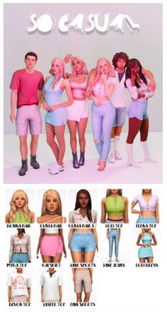 the poster shows several different types of women in short skirts and shorts, all with their names