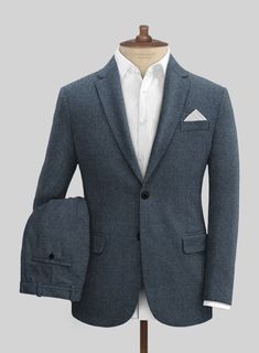 Opt for our Light Weight Bond Blue Tweed Suit and elevate your evening wear to a truly sophisticated style. Crafted from wool, tweed suits are appropriate for colder months as the material not only looks structured and professional but also keeps you warm.   Look Includes   Light Weight Bond Blue Tweed Fabric  Two Button Jacket Style  Notch Lapel  Horn Royal Black Buttons  Single Vent  Three Cuff Buttons  Two Welted Pocket on Trousers    Click 'Customize Now' to modify the look if needed.   Lini Elegant Fitted Tweed Sport Coat, Wool Suits With Herringbone Pattern For Business Casual, Tailored Wool Tweed Jacket With Welt Pockets, Tailored Wool Tweed Jacket For Business Casual, Elegant Tweed Suits For Winter, Business Fitted Tweed Blazer, Fitted Tweed Sport Coat For Semi-formal Occasions, Fall Semi-formal Tweed Jacket, Tailored Tweed Suits For Business Casual