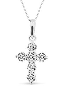 14kt white gold, 18-inch Diamond Cross pendant necklace. This setting adds a touch of sophistication, and the .21 diamonds give it a subtle yet sparkling brilliance. A piece of jewelry that will complement a variety of outfits and occasions. While this piece will shine and stand out alone, the size is perfect for layering other pieces below it. Perfect size for child or adult. Note- The style number for this cross in yellow gold is N1840Y Diamond White Cross Pendant Necklace With Brilliant Cut, Dazzling Diamond White Sterling Silver Necklace, Dazzling Diamond Necklace In 14k White Gold, Dazzling Silver Diamond Necklace In 14k White Gold, Sterling Silver Cross Pendant Diamond Necklace For Anniversary, Formal Cross Pendant Diamond Necklace In Cubic Zirconia, Formal Cubic Zirconia Diamond Necklace With Cross Pendant, Silver Diamond Necklace With Cross Pendant, White Gold Diamond Cross Pendant Necklace For Anniversary