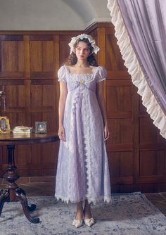 Monet's Irises Regency Dress Lacemade Dress, Purple Dress Aesthetic, Princesscore Fashion, Long Purple Dress, Lavender Skirt, Purple Long Dress, Light Purple Dress, Regency Dress, Regency Fashion