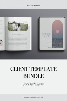 an open book with the title, client template bundle for photographers